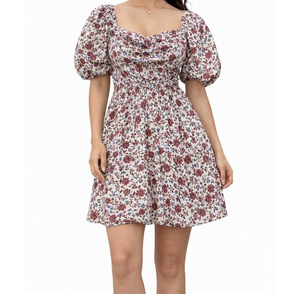 Speechless Floral Puff Sleeve Mini Dress Square Neck Ruched Cottagecore Small‎